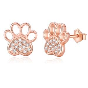 14k Rose Gold Paw Print Diamond Earrings